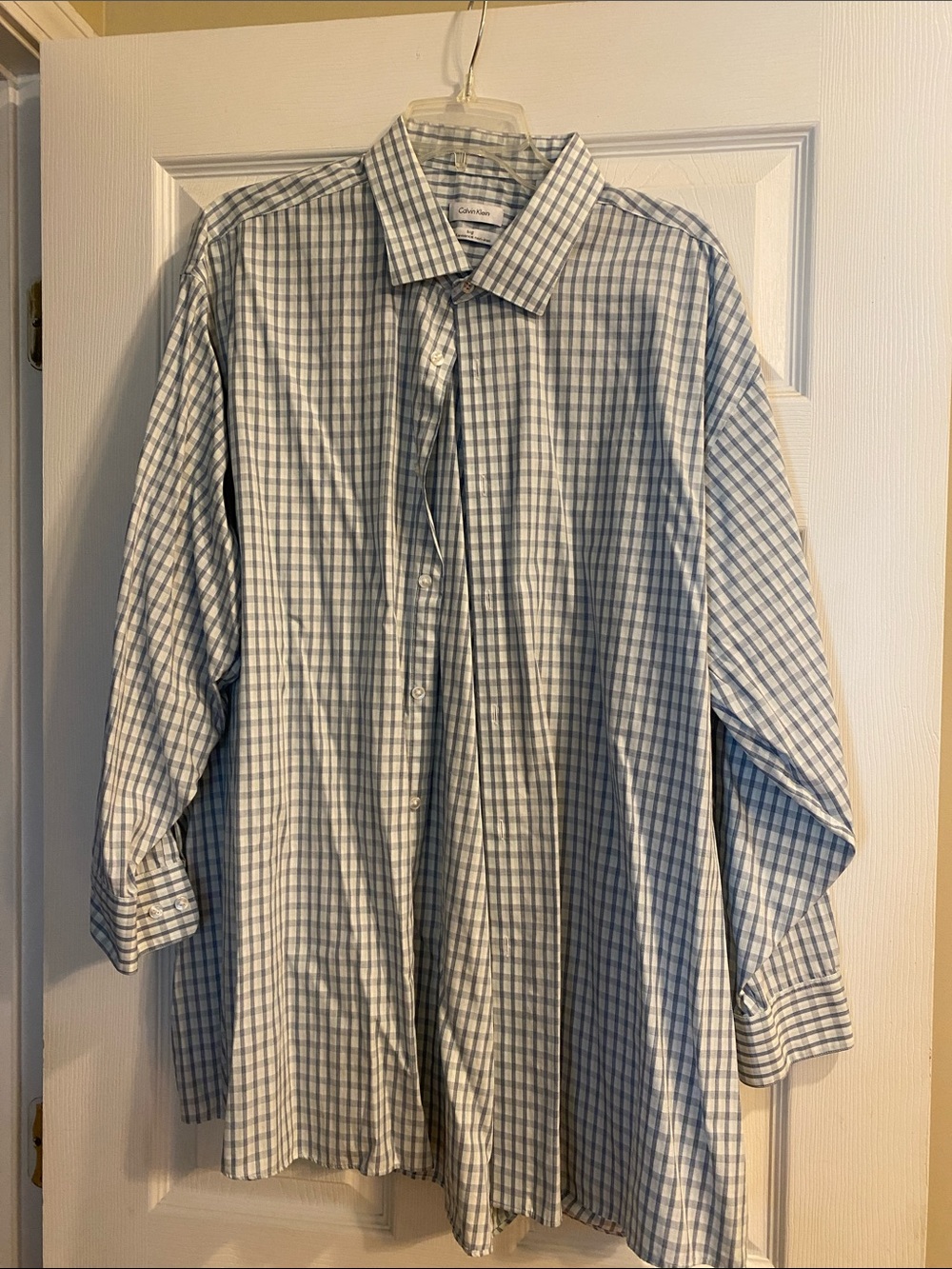 Calvin Klein Light Blue and White Checked Dress Shirt